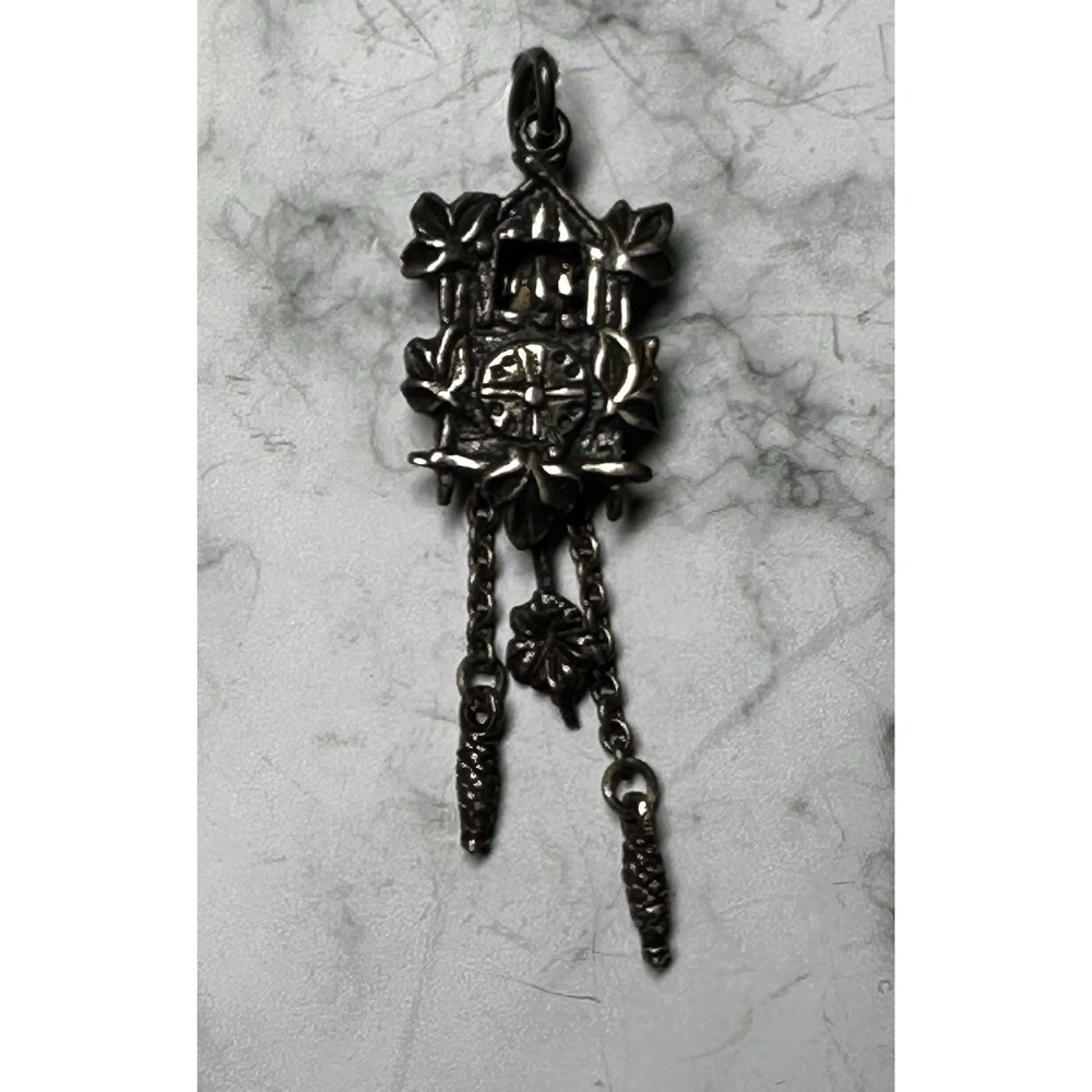 German 800 Silver Souvenir Charm – Cuckoo Clock Pendant – Vintage Jewelry